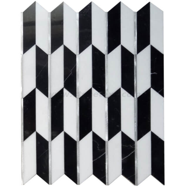 Thassos And Nero Black Marble Blends Metal Arrow Mosaic Tile