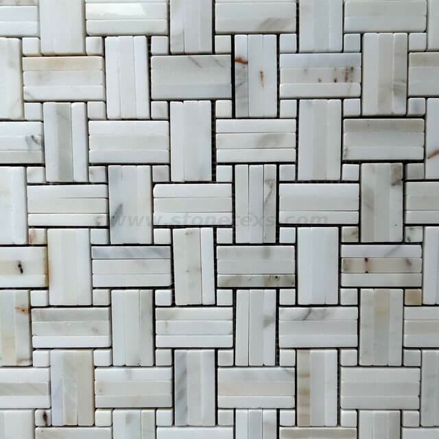 Calacatta Gold Marble Tri Weave Mosaic Tiles