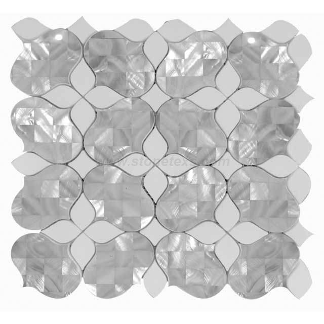 Peach Flower Thassos White Marble And Shell Mosaic Tile