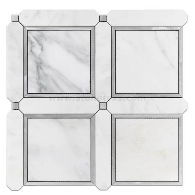 Eastern White Natural Marble Blend Metal Mosaic Tile