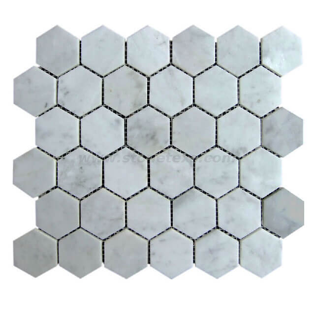 Bianco Carrara White Marble 2" Hexagon Honed Mosaic Tile