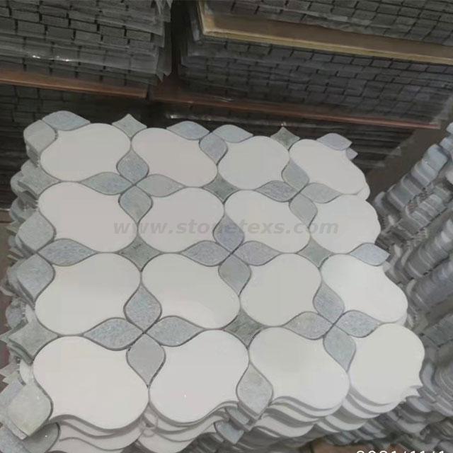 Baby Blue Marble Blue Celeste And Thassos Flower Pattern Waterjet Mosaic Tile