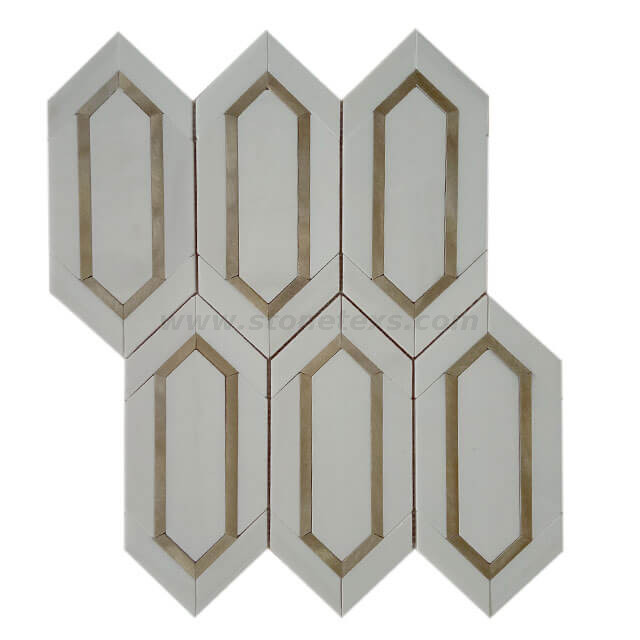 Dolomite White Marble And Gold Aluminum Picket Mosaic Tiles