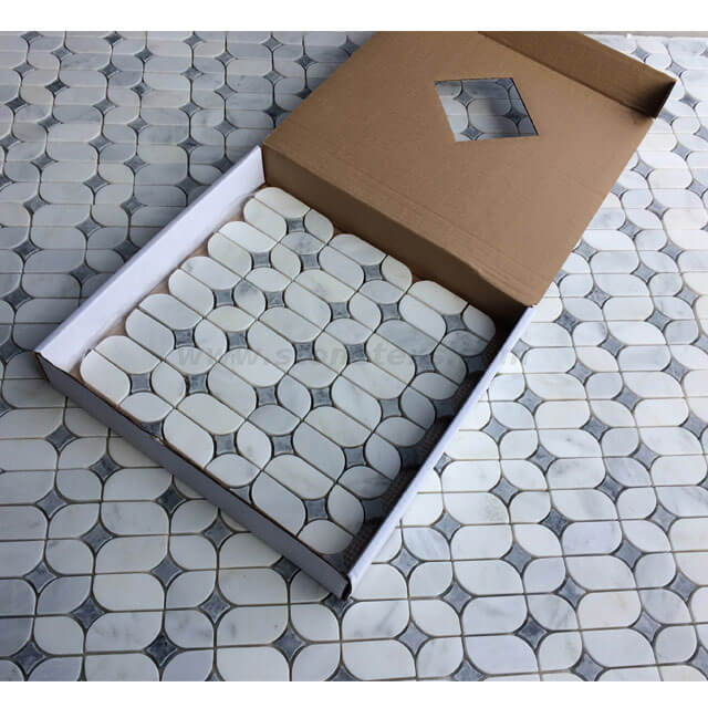 Mosaic Tiles White And Grey Star Pattern