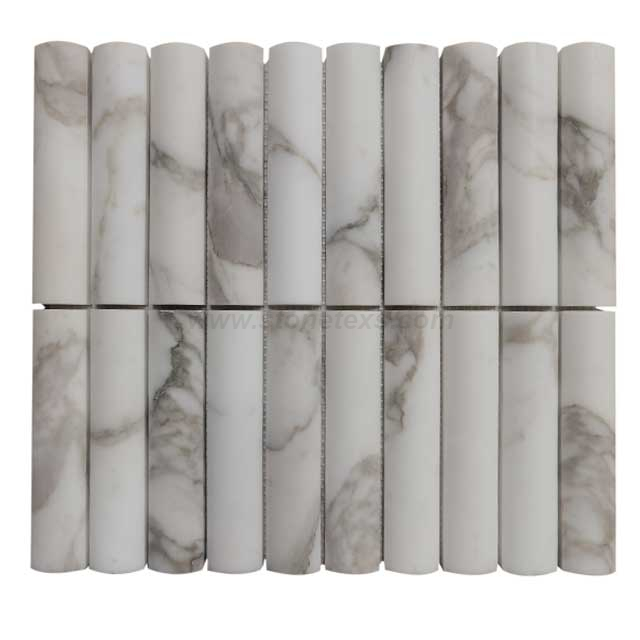 Fluted Curve 3D Calacatta Marble Mosaic Tile
