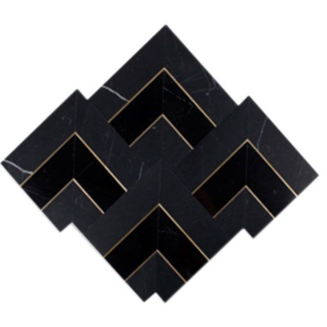 Black Marble Nero Marquina Mix with Metal V Shape Mosaics