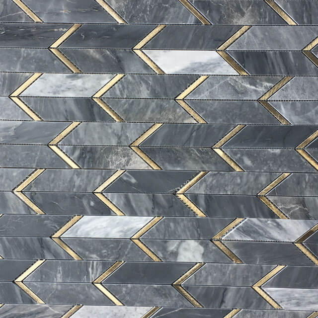 Bardiglio Marble Mix with Metal Arrow Mosaic Tile