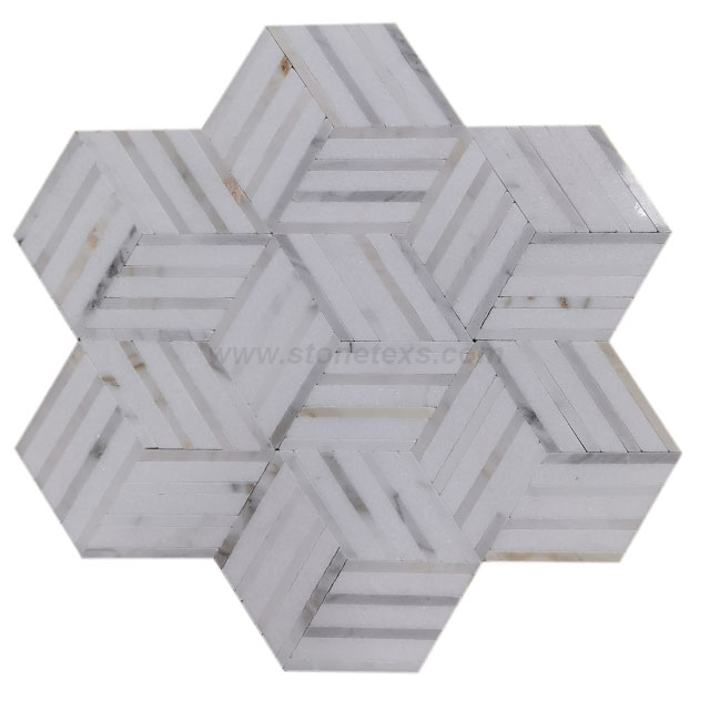 Thassos And Calacatta Tight Joint Hexagon Mosaic Tile
