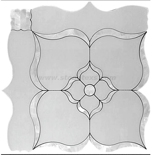 Thassos Pure White Marble And Shell Waterjet Tile
