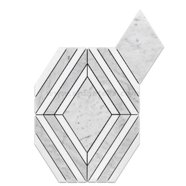 Carrara And Thassos White Diamond Pattern Polished Mosaic Tiles