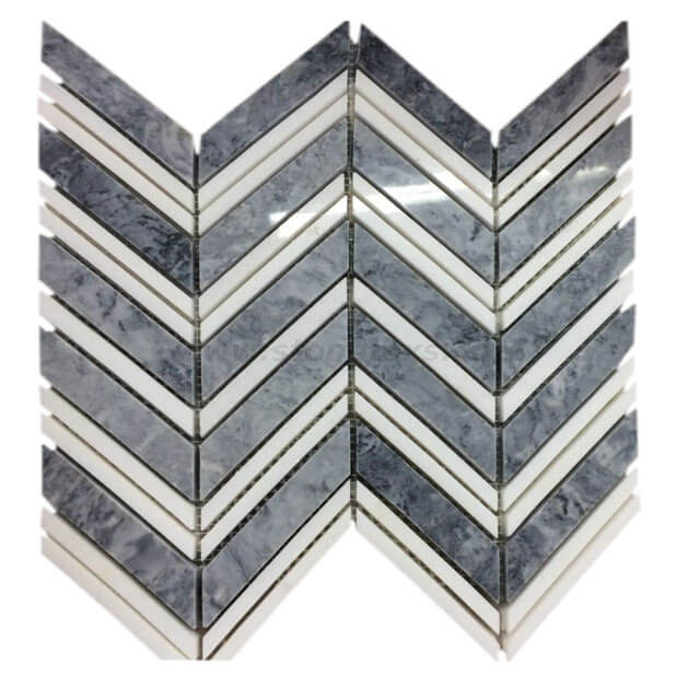 Chevron Marble Tile Thassos White Blend Pacific Grey