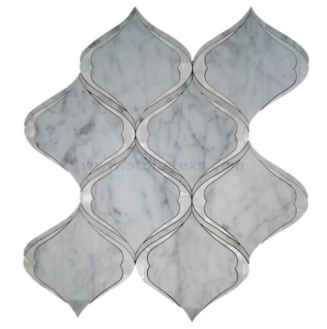 Carrara Lantern Marble Waterjet Mosaic With Mother Of Pearl